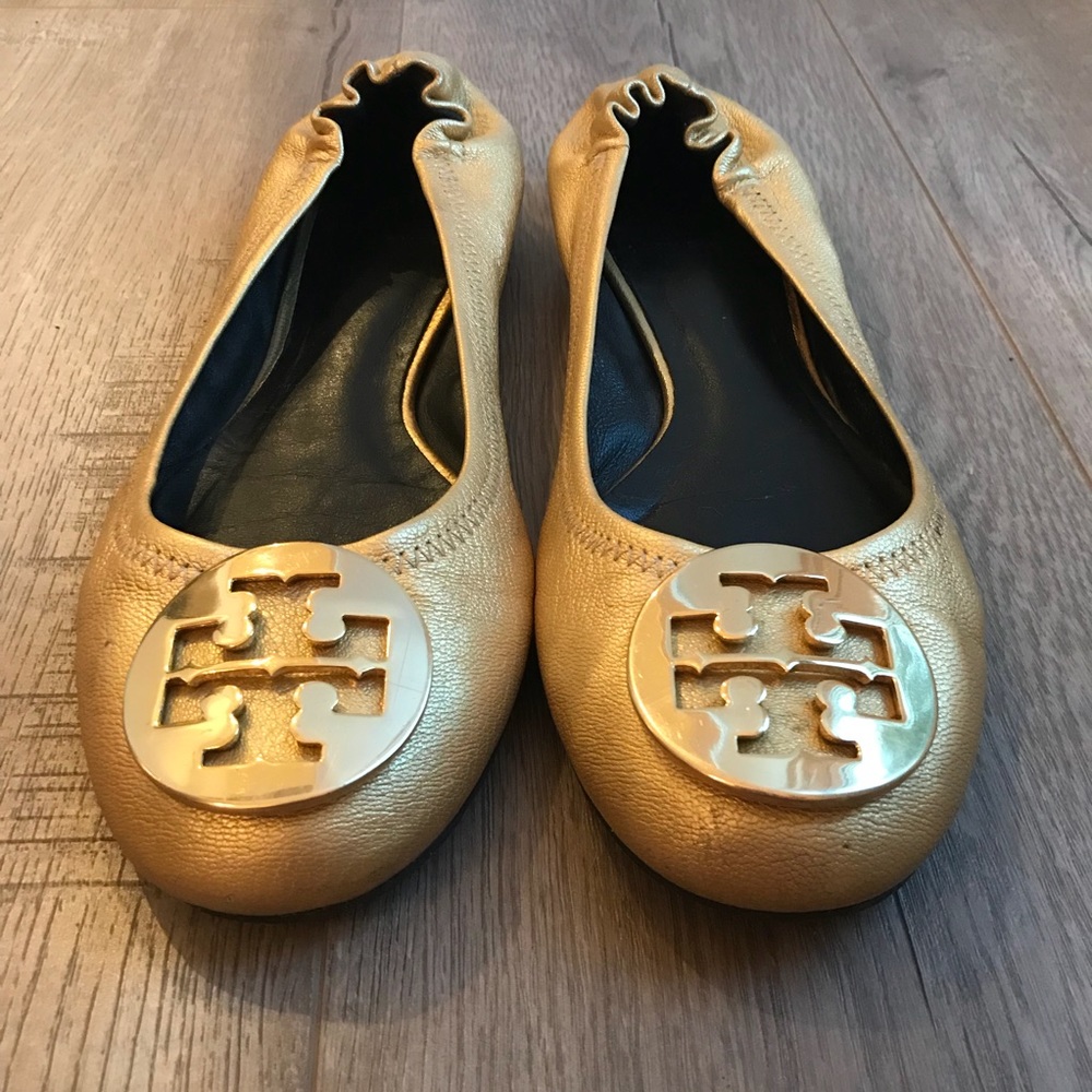 Tory Burch Gold Reva Flats